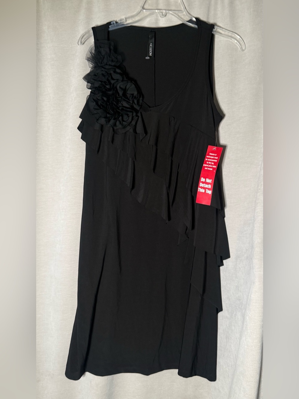 NWT Nic & Dom  Solid Black Sleeveless Ruffle Shift / Cocktail Dress size large